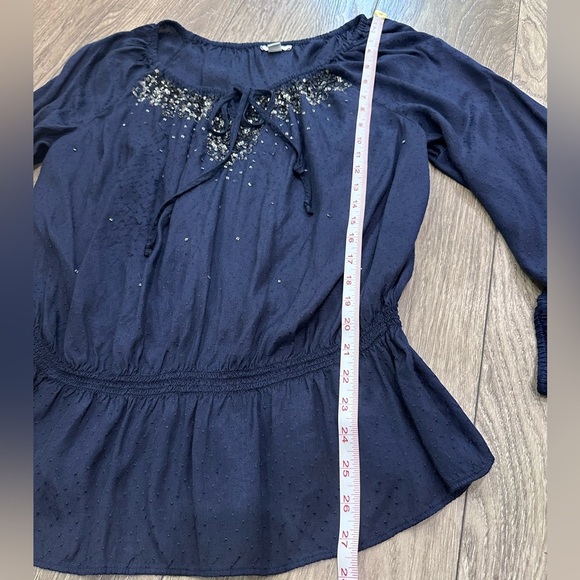 💙Charter Club Women's Blue Sequin Tie-Neck Blouse -💙 - Picture 5 of 10